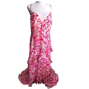 NWOT Fashion Nova Pink Cream Swirl Tiered High Low Maxi Dress 3X